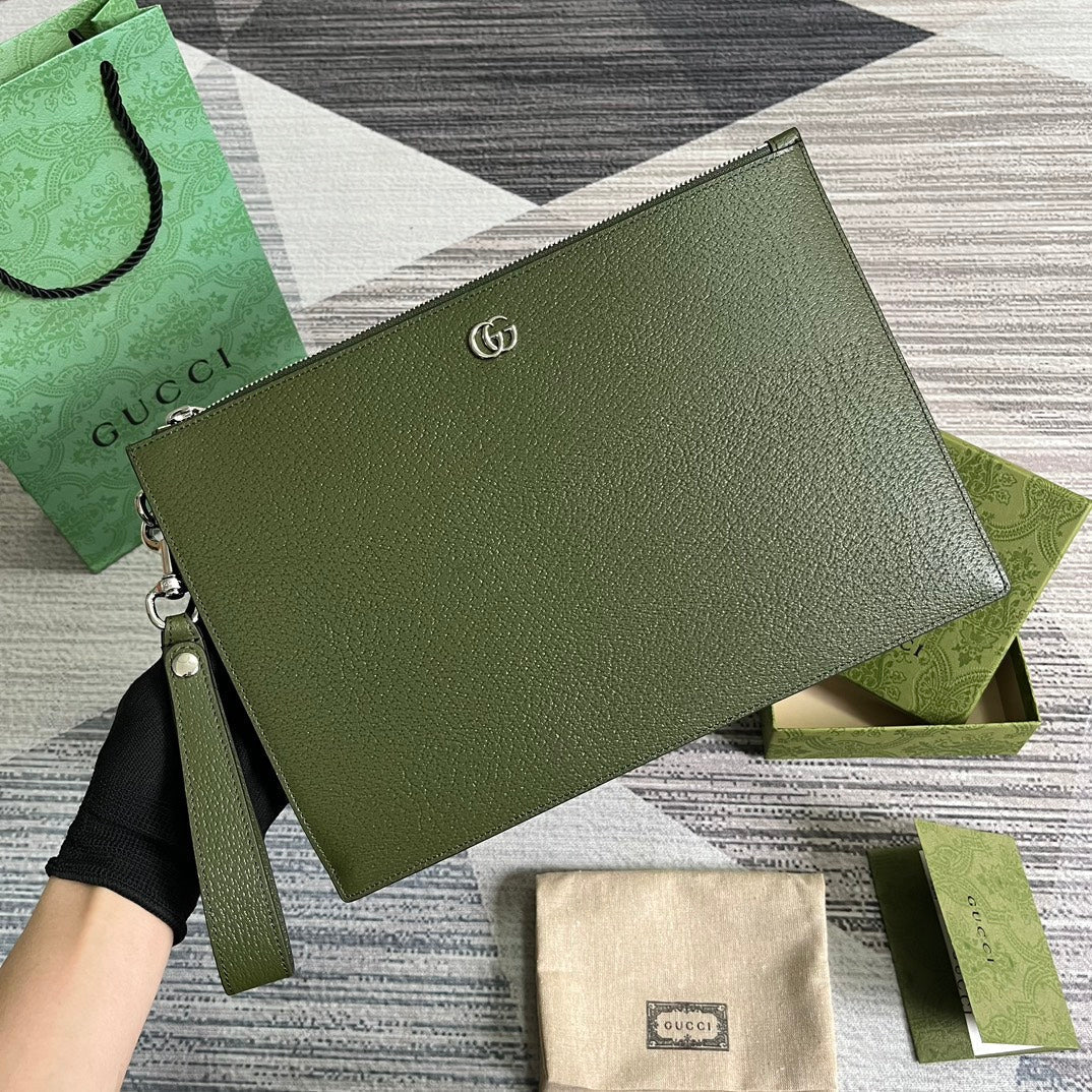 POCHETTE MARMONT 30 EN CUIR D'AGNEAU VERT MILITAIRE