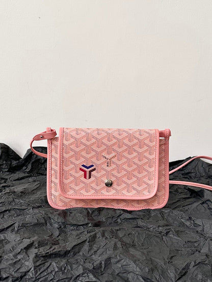 PORTEFEUILLE PLUMET POCKET 20 EN TOILE GOYARDINE ROSE ET GARNITURE AGNEAU
