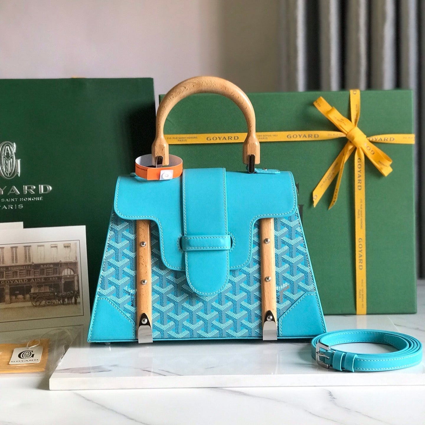 サイゴン PM バッグ 28 ライトブルー ゴヤルディン キャンバス＆カーフスキン