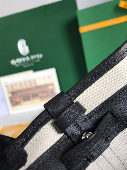 SAC SEAU PETIT FLOT 22 EN TOILE GOYARDINE NOIRE ET BORDURE EN AGNEAU