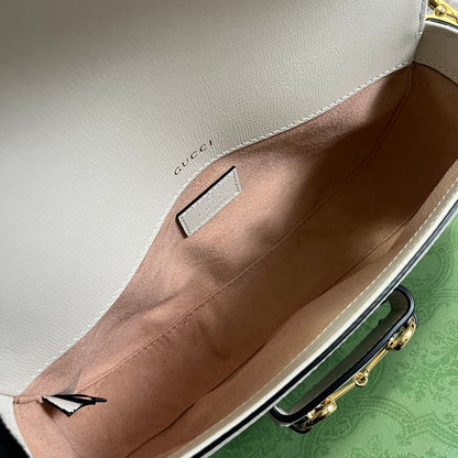GGホースビット 1955 バッグ 24 ベージュキャンバス＆ホワイトカーフスキン