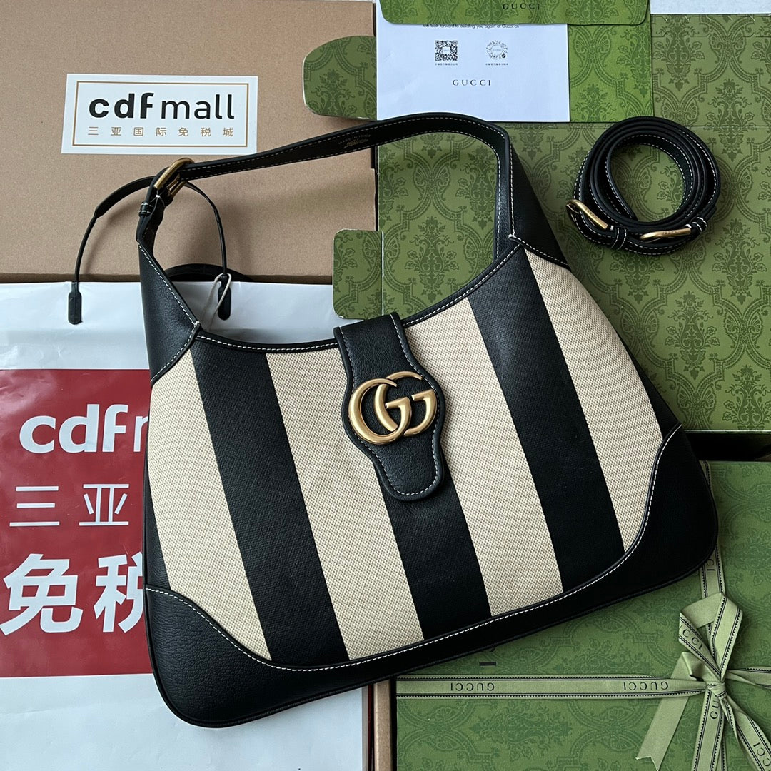 ミディアムショルダーバッグ 39インチ ベージュキャンバスミックス ブラックカーフスキン ゴールド金具