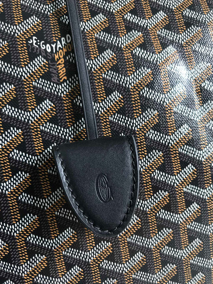 SAC BELLECHASSE BIAUDE PM 36 EN TOILE GOYARDINE NOIRE ET GARNITURES EN CUIR DE VEAU