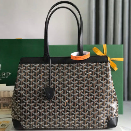 SAC BELLECHASSE BIAUDE PM 36 EN TOILE GOYARDINE NOIRE ET GARNITURES EN CUIR DE VEAU