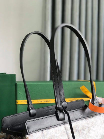 SAC BELLECHASSE BIAUDE PM 36 EN TOILE GOYARDINE NOIRE ET GARNITURES EN CUIR DE VEAU
