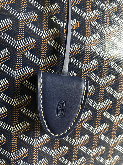 SAC BELLECHASSE BIAUDE PM 36 EN TOILE GOYARDINE BLEU MARINE ET GARNITURES EN CUIR DE VEAU