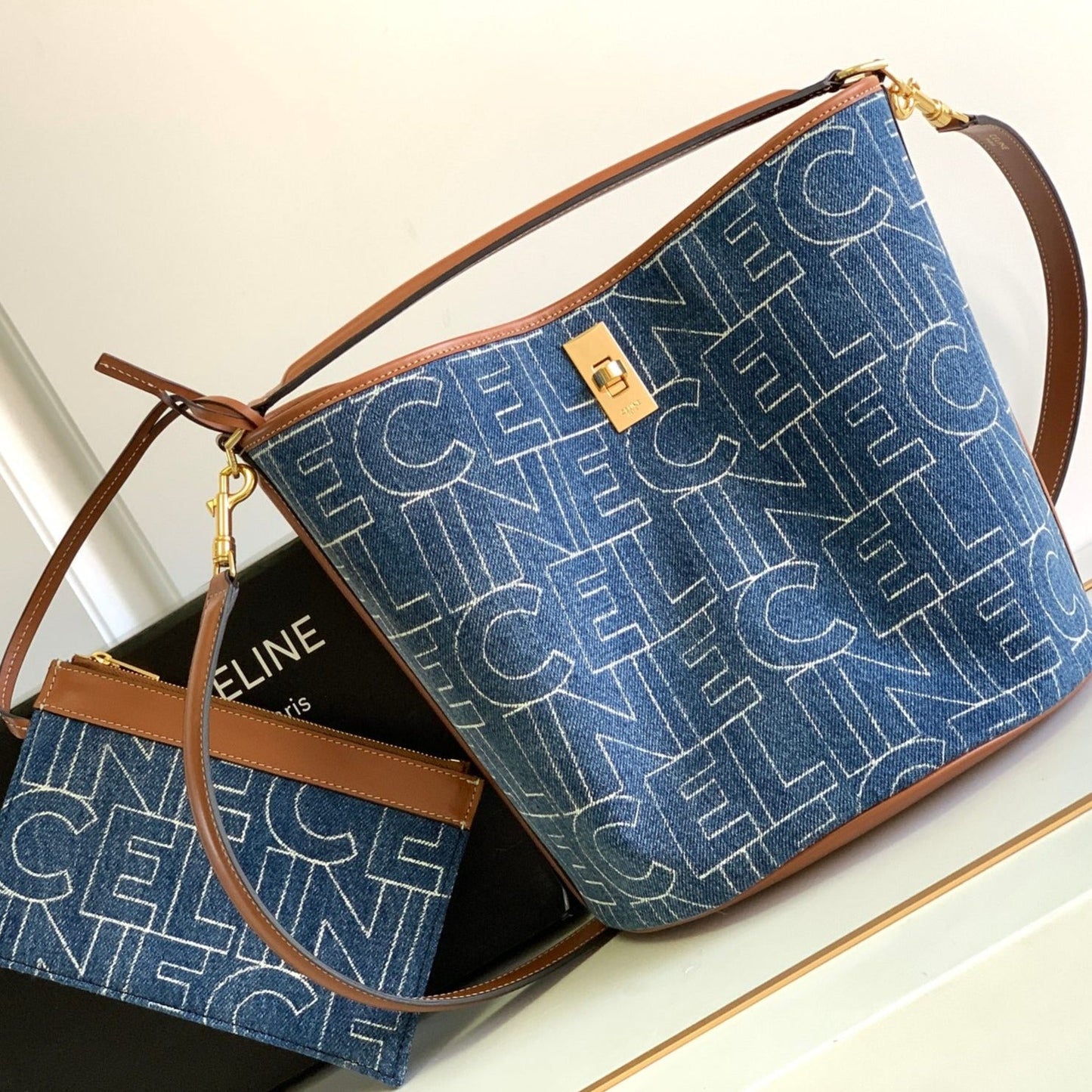 SAC EN JEAN IMPRIMÉ BUCKET 25 BLEU MARINE