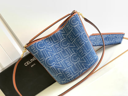 SAC EN JEAN IMPRIMÉ BUCKET 25 BLEU MARINE