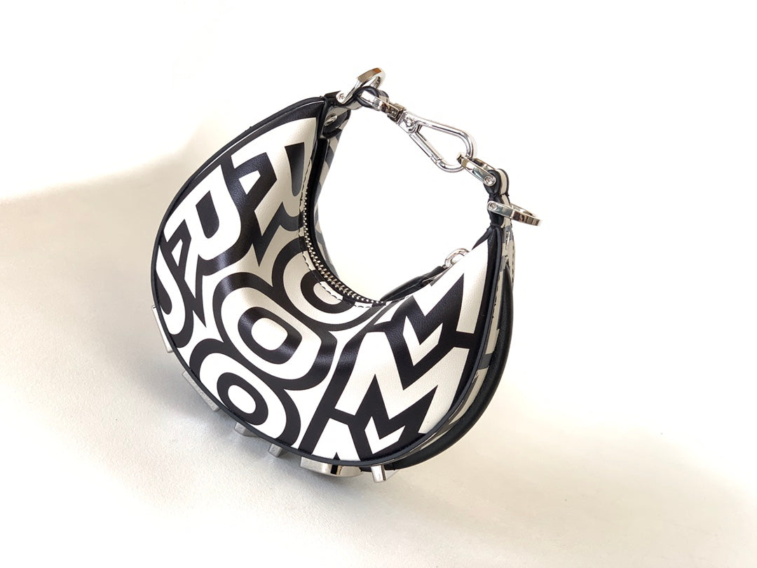 FENDIGRAPHY MINI 16 EN CUIR DE VEAU LISSE BLANC MIX NOIR, ACCESSOIRES ARGENTÉS