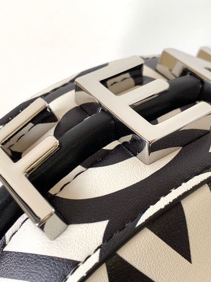 FENDIGRAPHY MINI 16 EN CUIR DE VEAU LISSE BLANC MIX NOIR, ACCESSOIRES ARGENTÉS