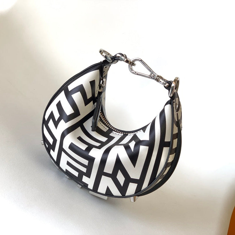 FENDIGRAPHY MINI 16 EN CUIR DE VEAU LISSE BLANC MIX NOIR, ACCESSOIRES ARGENTÉS