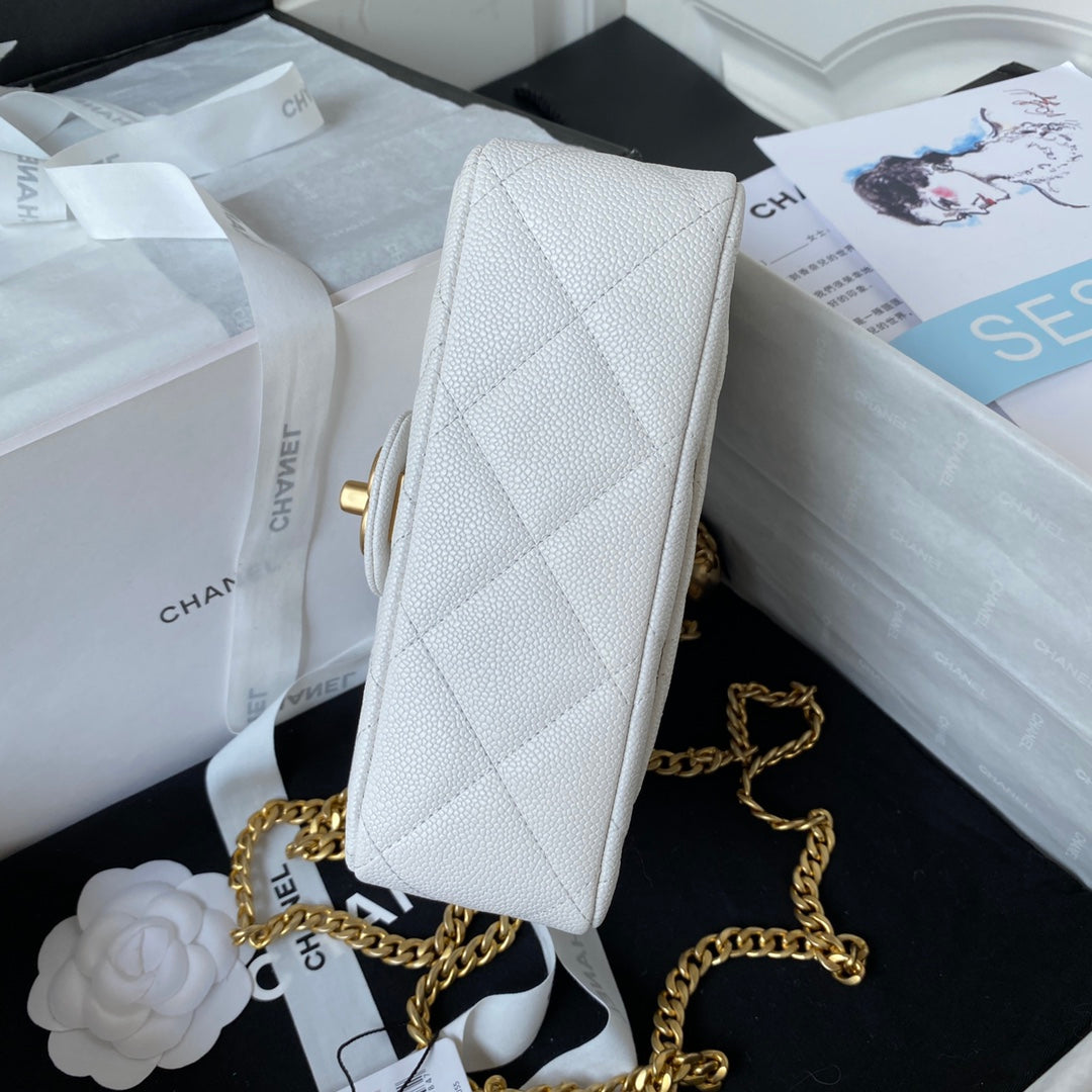 Sac à rabat 20 cm Blanc Caviar Quincaillerie dorée 