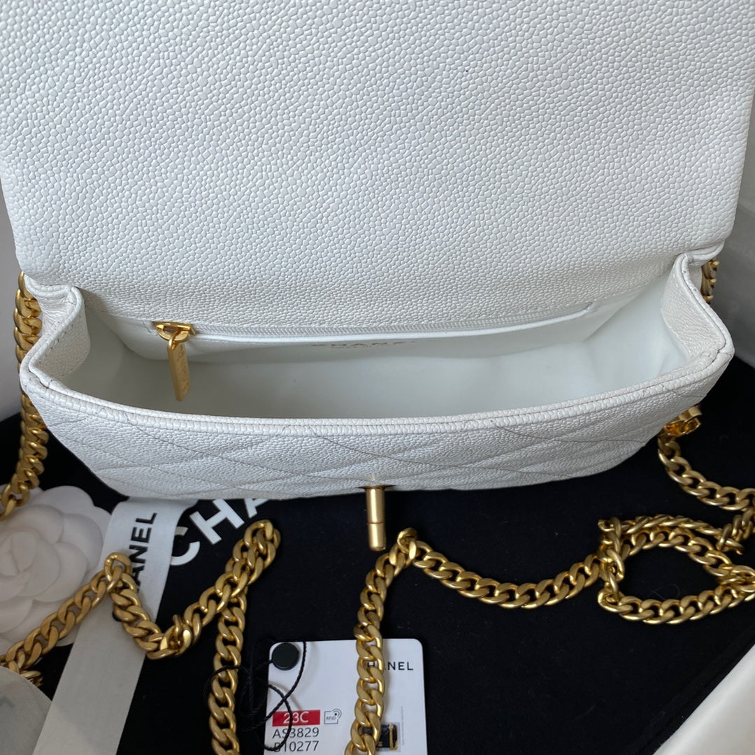 Sac à rabat 20 cm Blanc Caviar Quincaillerie dorée 