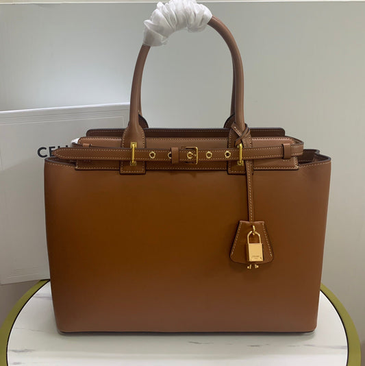 SAC CONTI 36 EN CUIR DE VEAU MARRON BRONZE, QUINCAILLERIE DORÉ