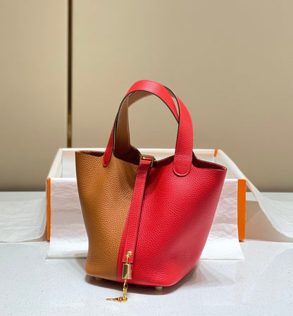 Picotin Lock 18 rouge marron Togo SHW