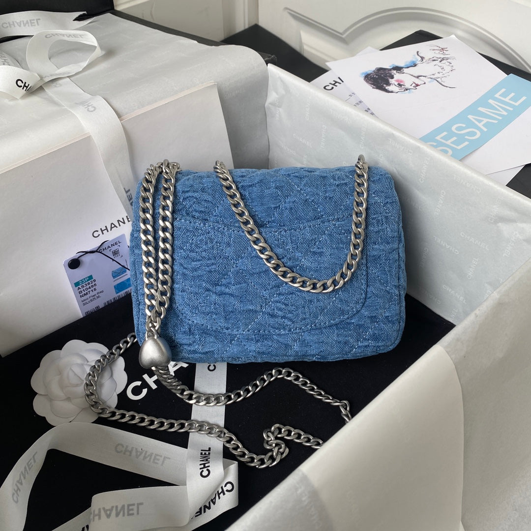 Sac à rabat 23P 20 cm Denim Argenté 