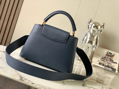 capucines bb 27 cuir taurillon bleu nuit accastillage doré