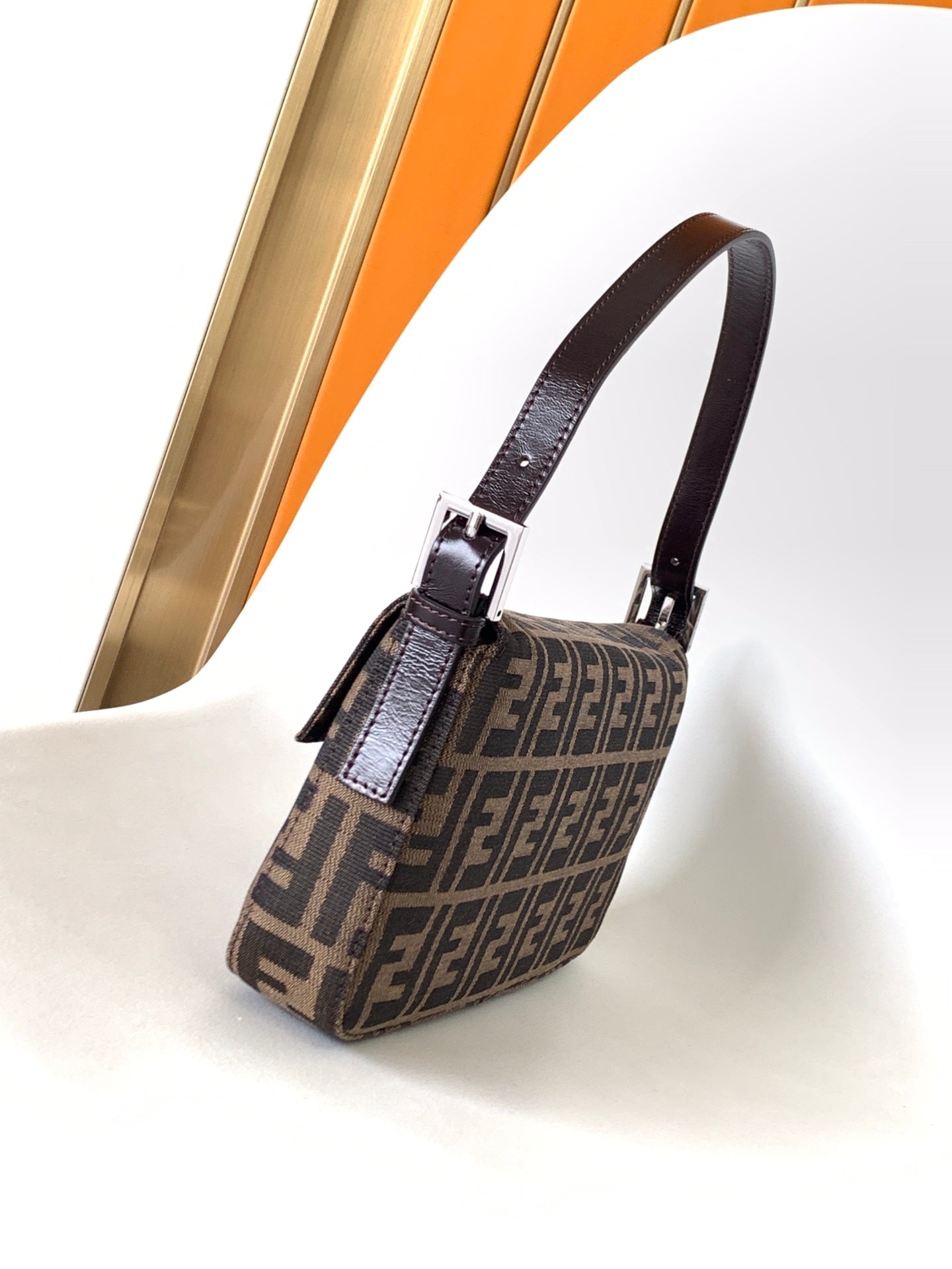 Sac à bandoulière Fend Baguette 27 en tissu jacquard marron FF 