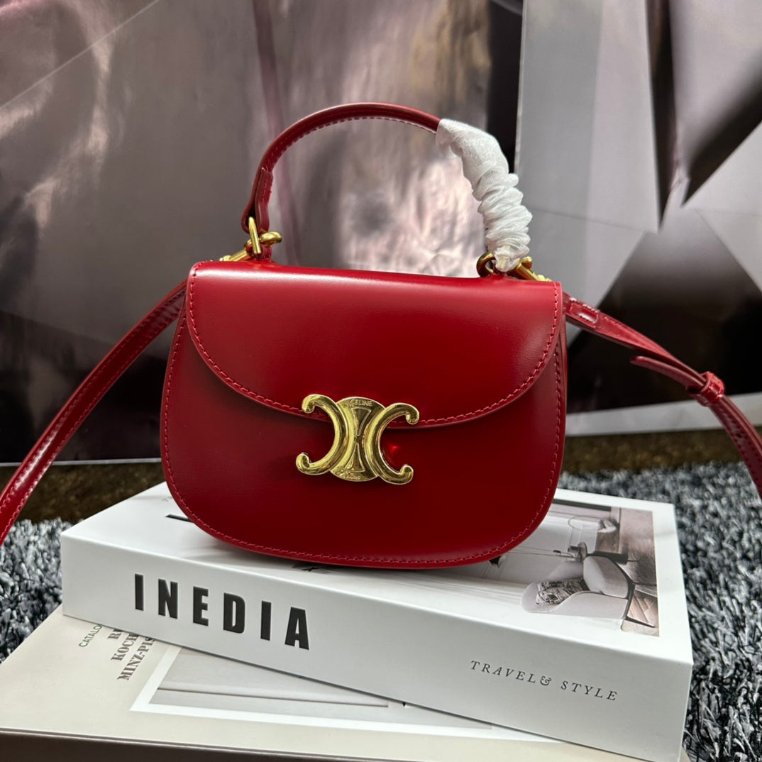 BESACE TRIPHOME 17 CUIR DE VEAU ROUGE CERISE