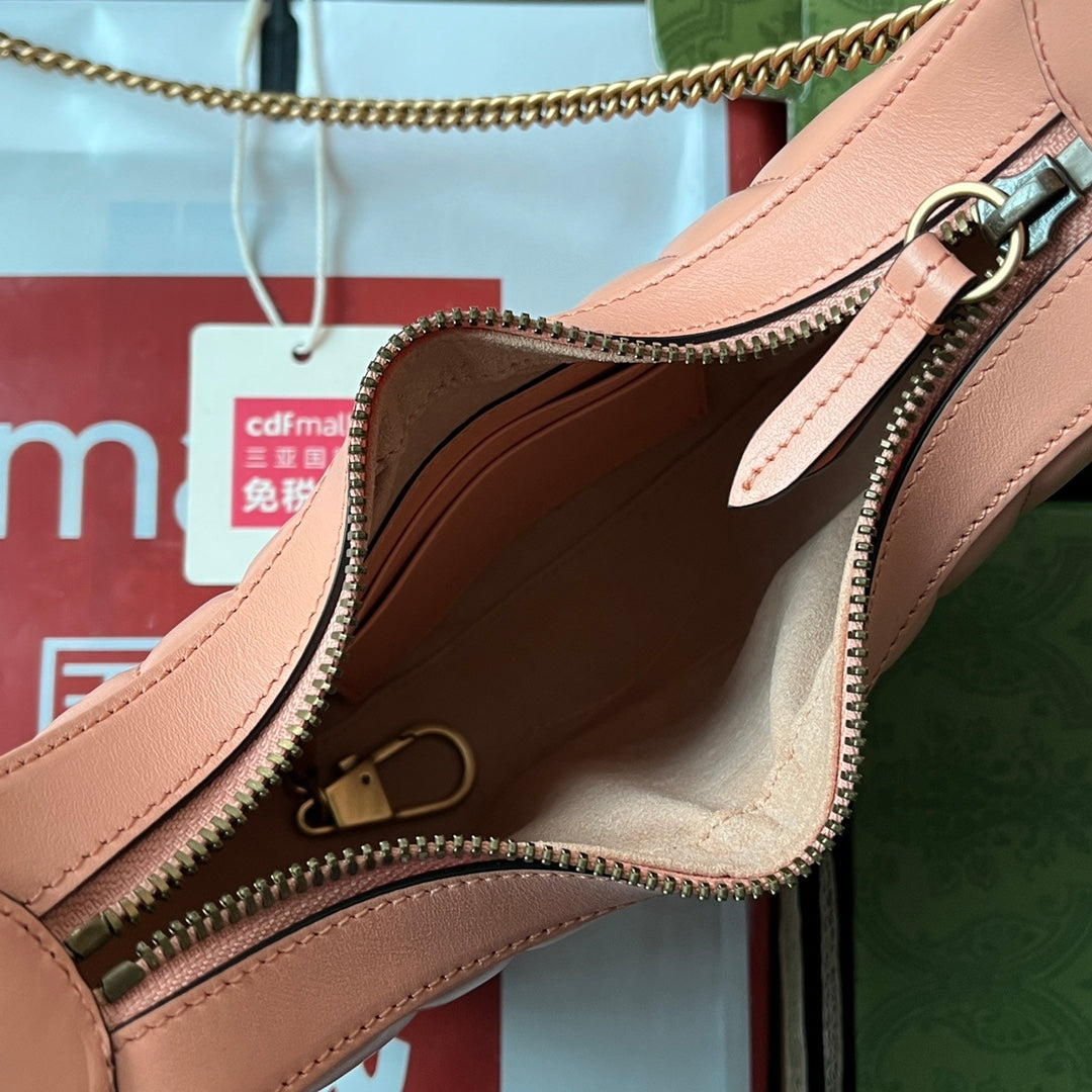gg marmont demi-lune 21 cm cuir de veau pêche matériel doré