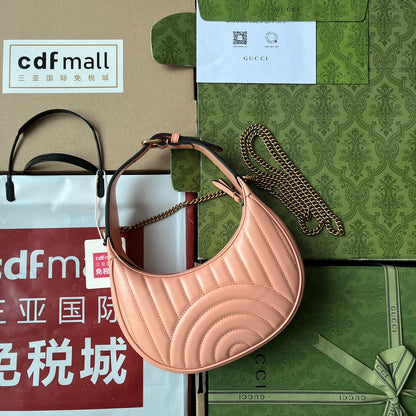 gg marmont demi-lune 21 cm cuir de veau pêche matériel doré