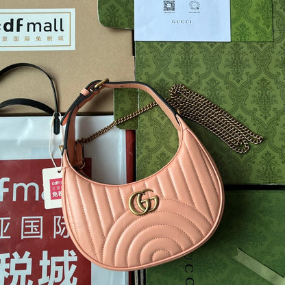 gg marmont demi-lune 21 cm cuir de veau pêche matériel doré