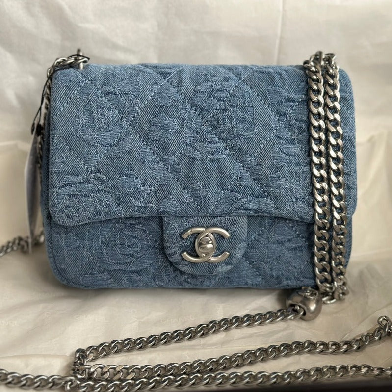 ccフラップバッグ 14cm ブルーデニム シルバー金具