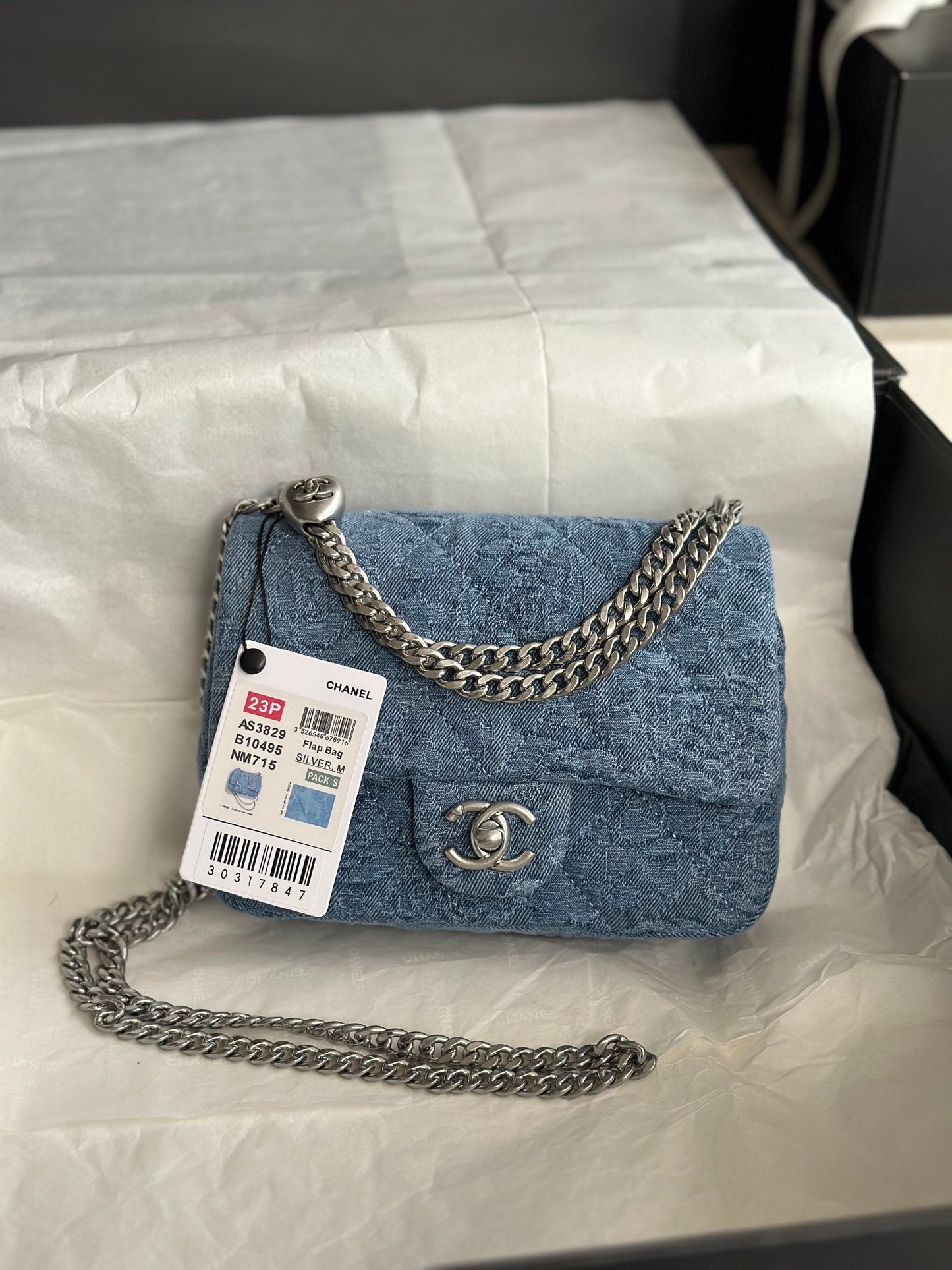 ccフラップバッグ 14cm ブルーデニム シルバー金具