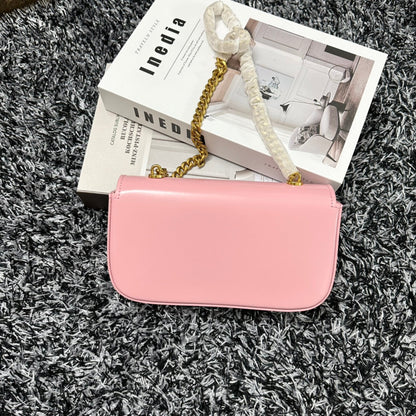 SAC À BANDOULIÈRE CHAÎNE EN CUIR DE VACHE ROSE PASTEL TRIPHOME 20