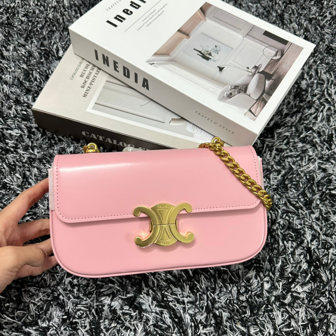 SAC À BANDOULIÈRE CHAÎNE EN CUIR DE VACHE ROSE PASTEL TRIPHOME 20