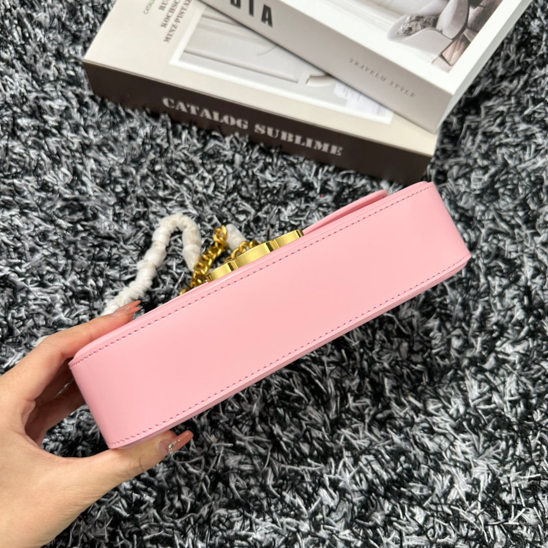SAC À BANDOULIÈRE CHAÎNE EN CUIR DE VACHE ROSE PASTEL TRIPHOME 20