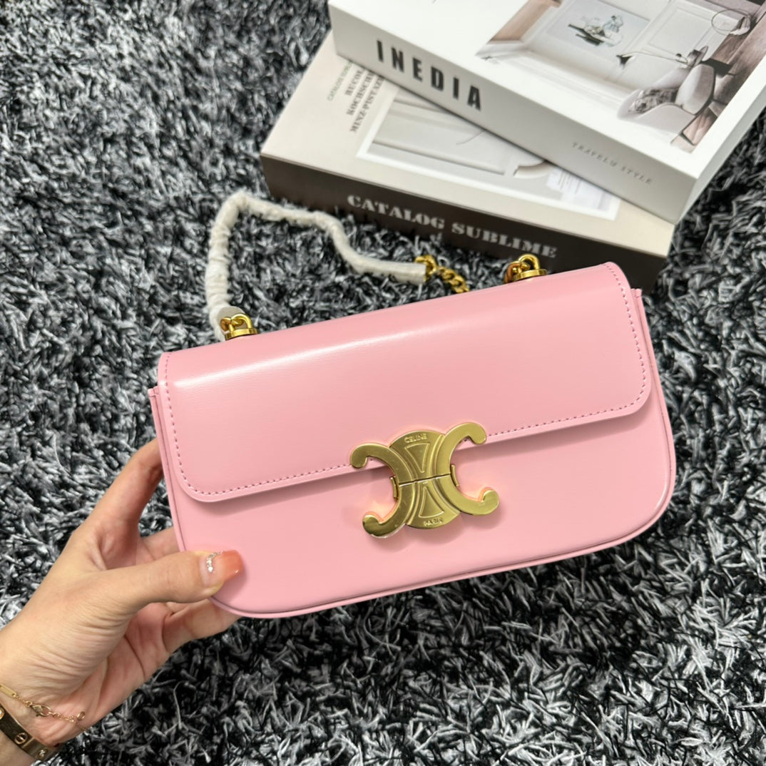 SAC À BANDOULIÈRE CHAÎNE EN CUIR DE VACHE ROSE PASTEL TRIPHOME 20