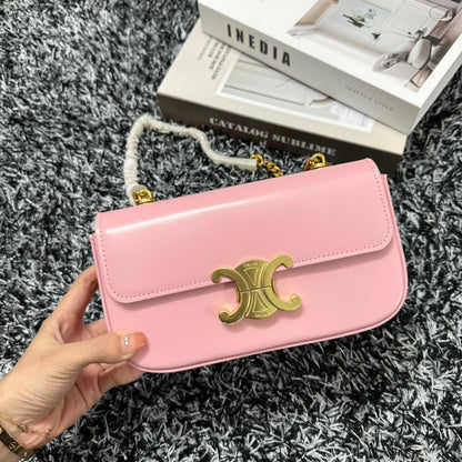SAC À BANDOULIÈRE CHAÎNE EN CUIR DE VACHE ROSE PASTEL TRIPHOME 20