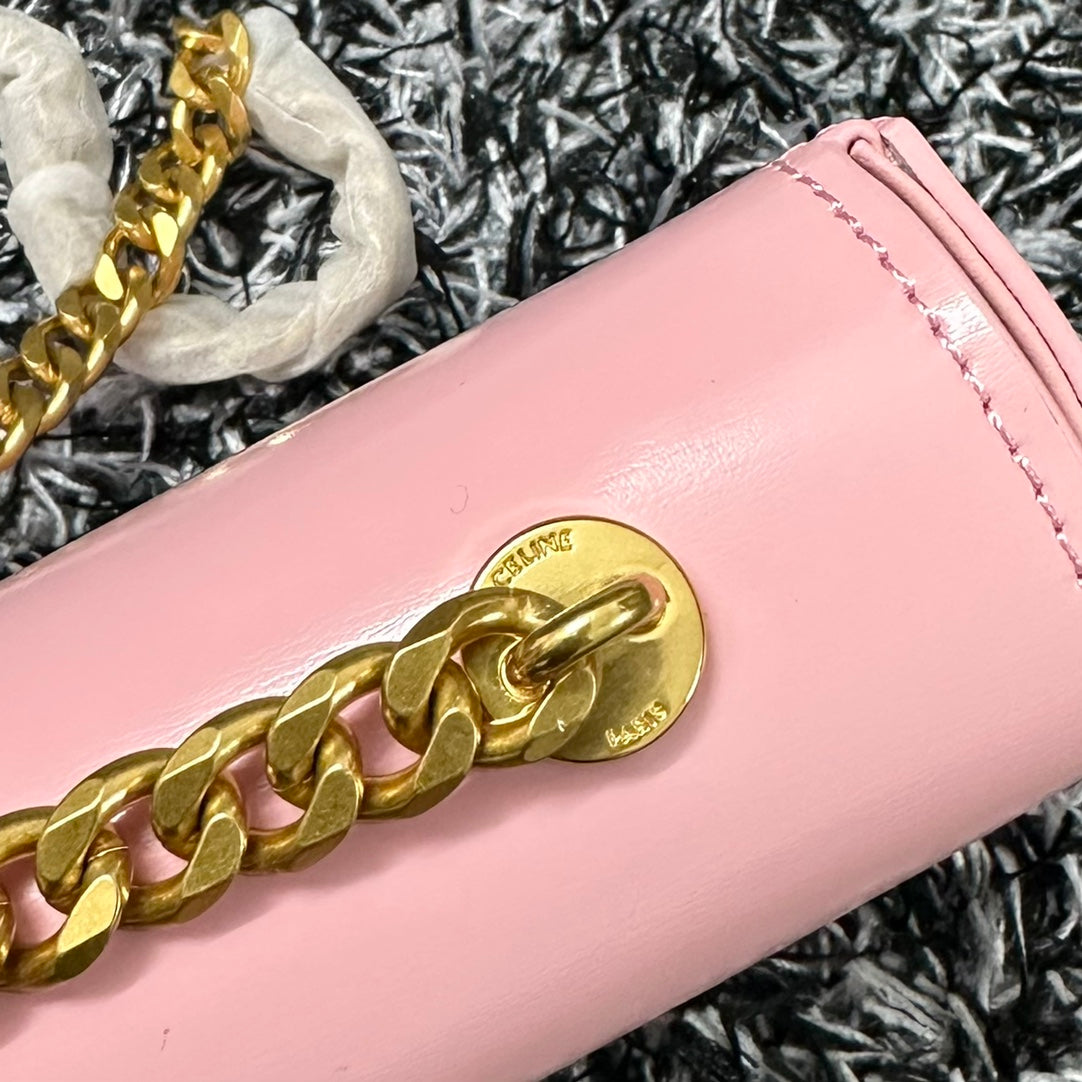 SAC À BANDOULIÈRE CHAÎNE EN CUIR DE VACHE ROSE PASTEL TRIPHOME 20