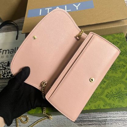 SAC BANDOULIÈRE BLONDIE 21 EN CUIR DE VEAU ROSE CLAIR, QUINCAILLERIE DORÉE