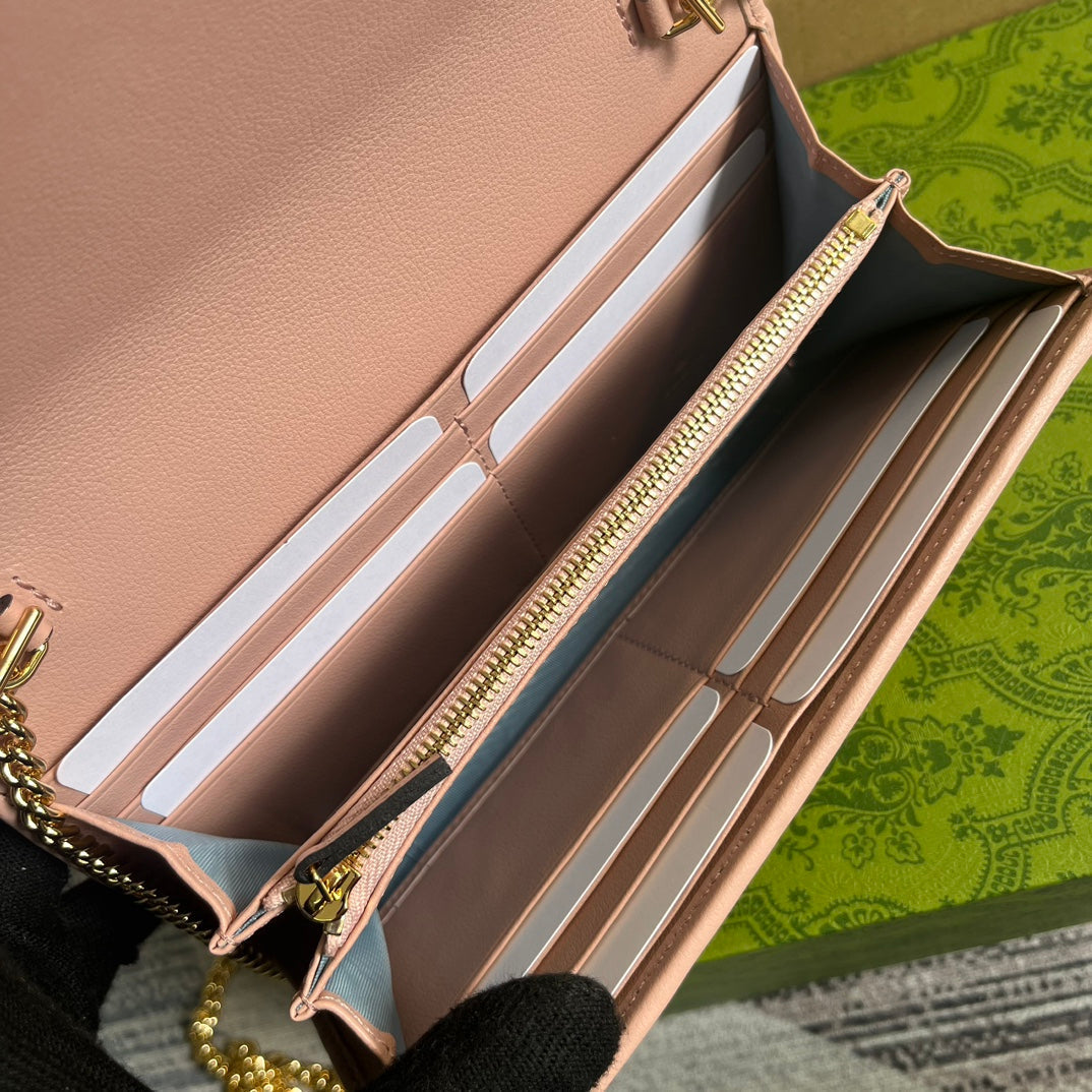 SAC BANDOULIÈRE BLONDIE 21 EN CUIR DE VEAU ROSE CLAIR, QUINCAILLERIE DORÉE