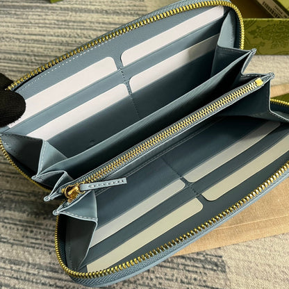 Portefeuille zippé GG Blondie 21 en cuir de veau bleu pastel