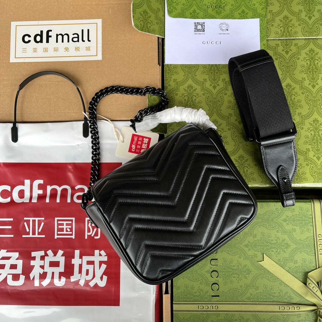 gg marmont mini 18 cm tout cuir de veau noir