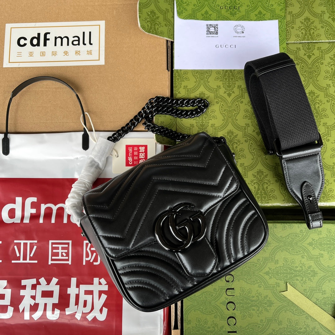 gg marmont mini 18 cm tout cuir de veau noir