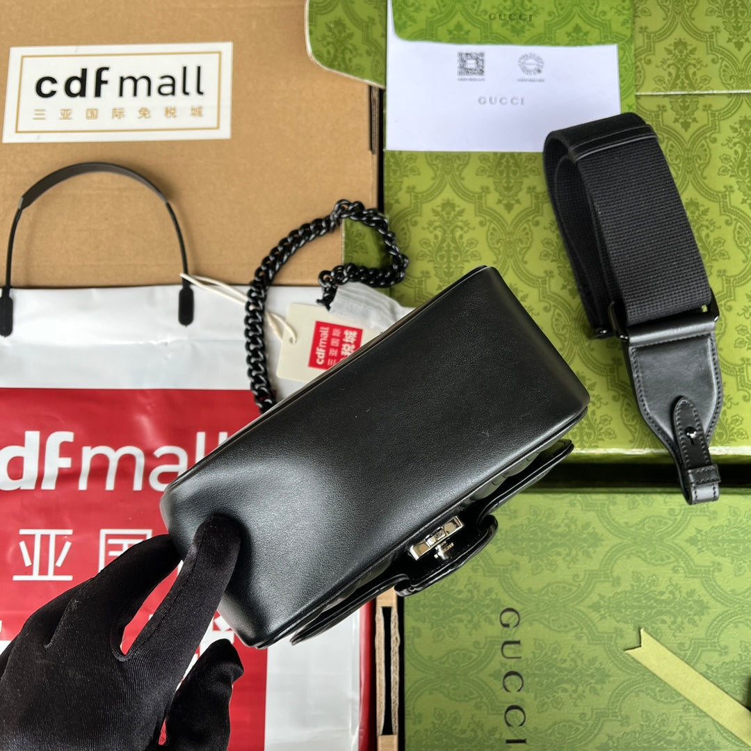 gg marmont mini 18 cm tout cuir de veau noir