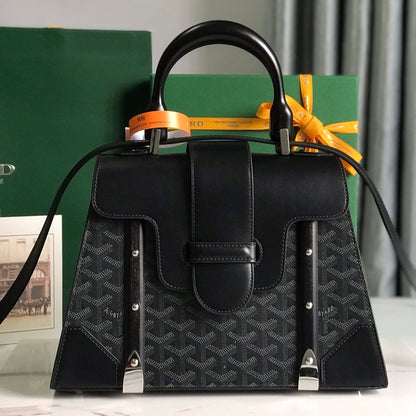 SAC SAÏGON PM 28 EN TOILE GOYARDINE NOIRE ET CUIR DE VEAU