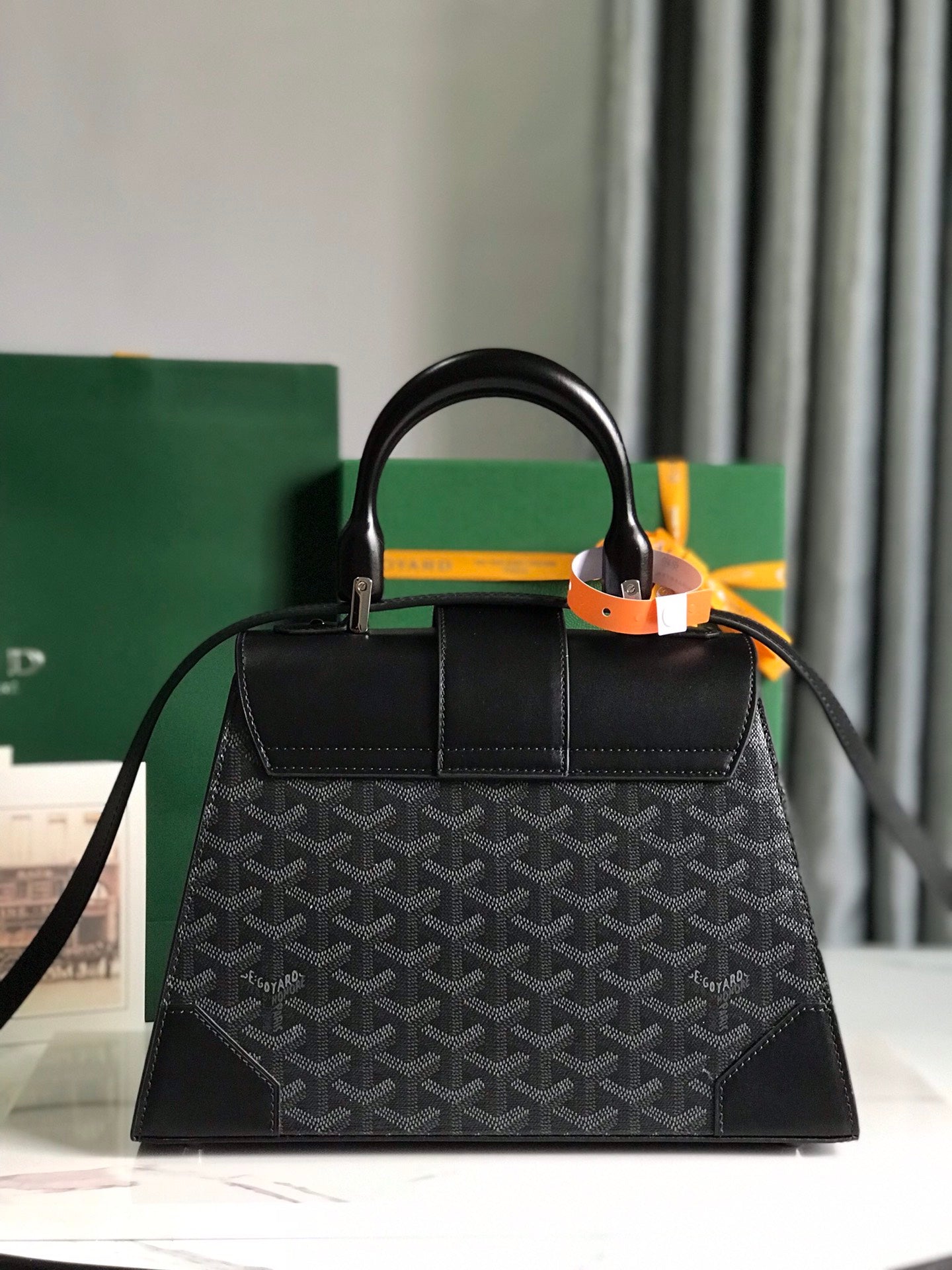 SAC SAÏGON PM 28 EN TOILE GOYARDINE NOIRE ET CUIR DE VEAU