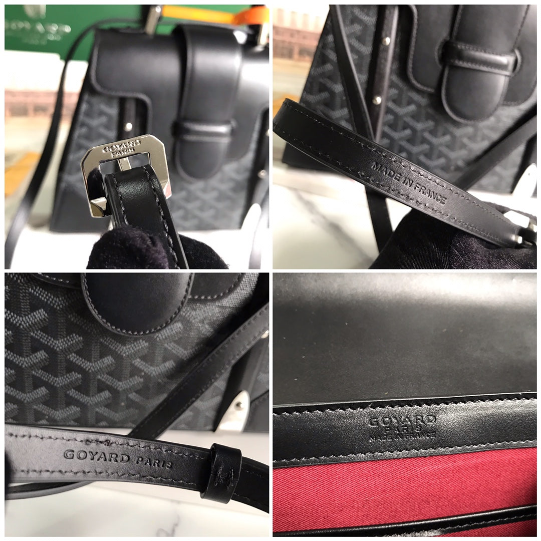 SAC SAÏGON PM 28 EN TOILE GOYARDINE NOIRE ET CUIR DE VEAU