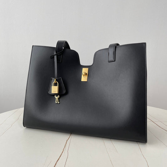 cabas 16 37cm cuir de veau noir