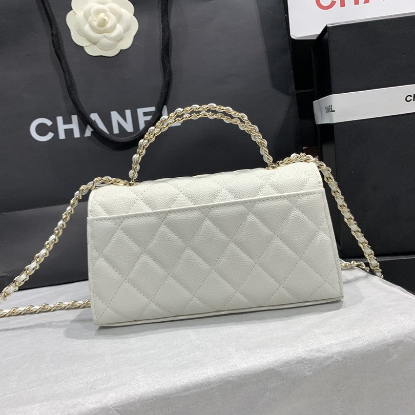 23P フラップバッグ 19cm ホワイトキャビアゴールド金具