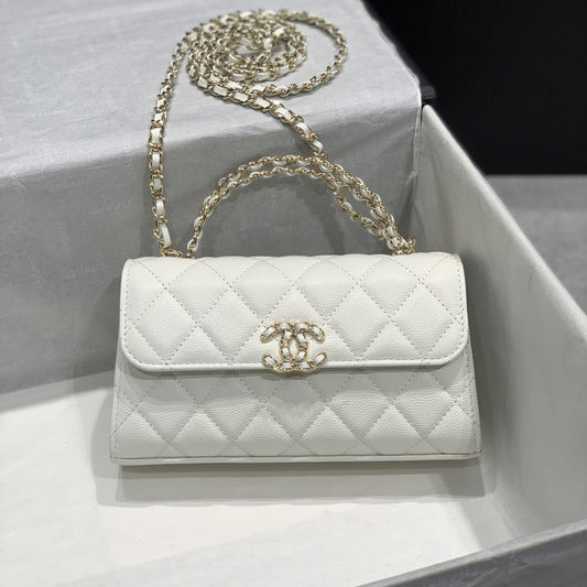 Sac à rabat 23P 19 cm Blanc Caviar Quincaillerie dorée 