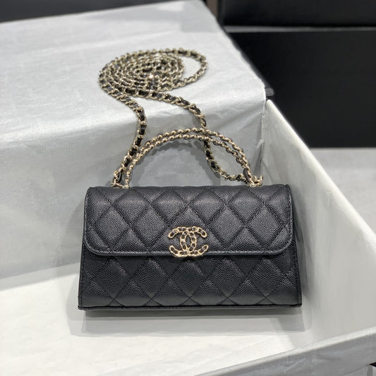 Sac à rabat 23P 19 cm Noir Caviar Quincaillerie dorée 