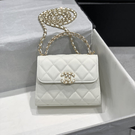 Sac à rabat 23P 15 cm Blanc Caviar Quincaillerie dorée 