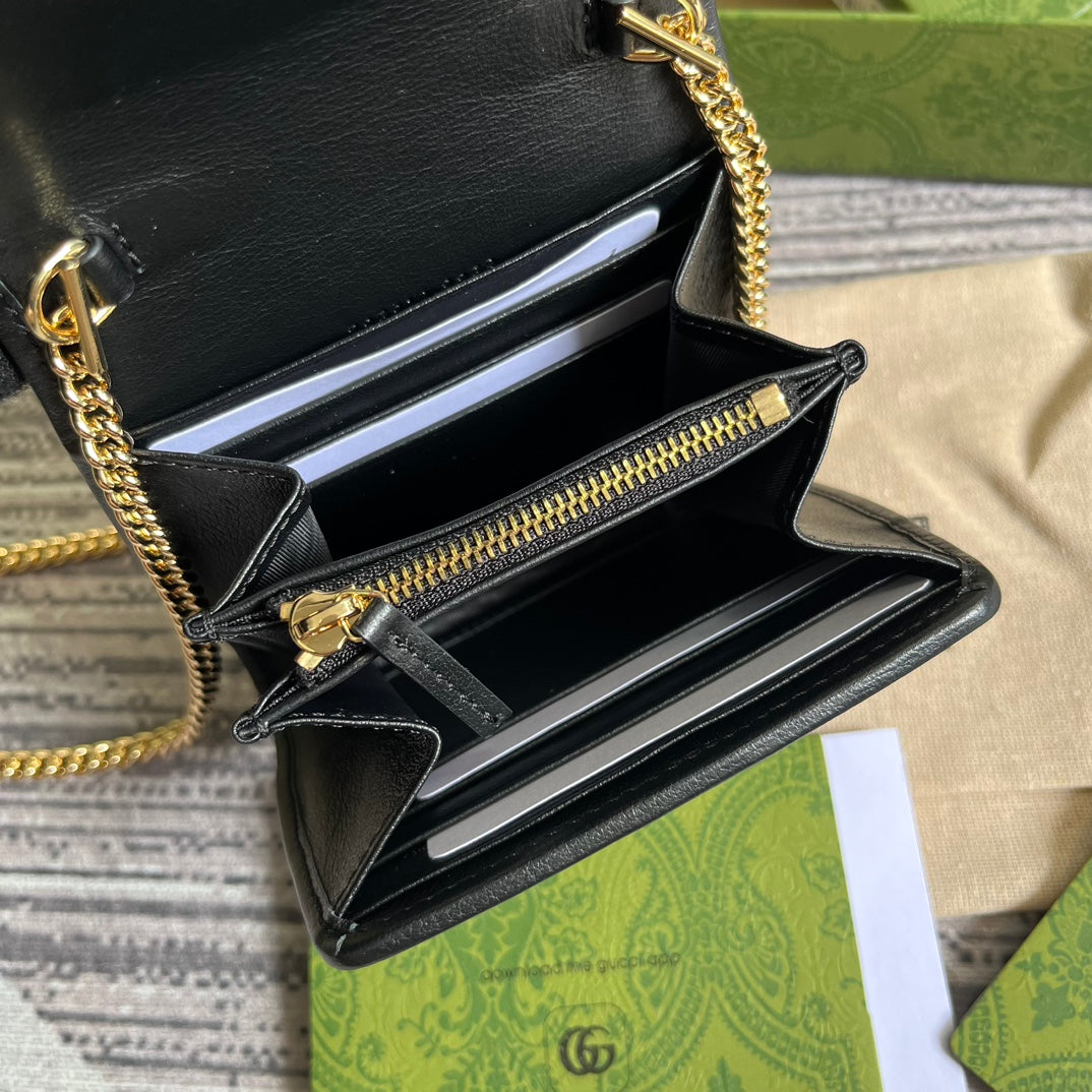 Mini sac bandoulière Blondie Interlock 12 en cuir de veau noir avec chaîne dorée
