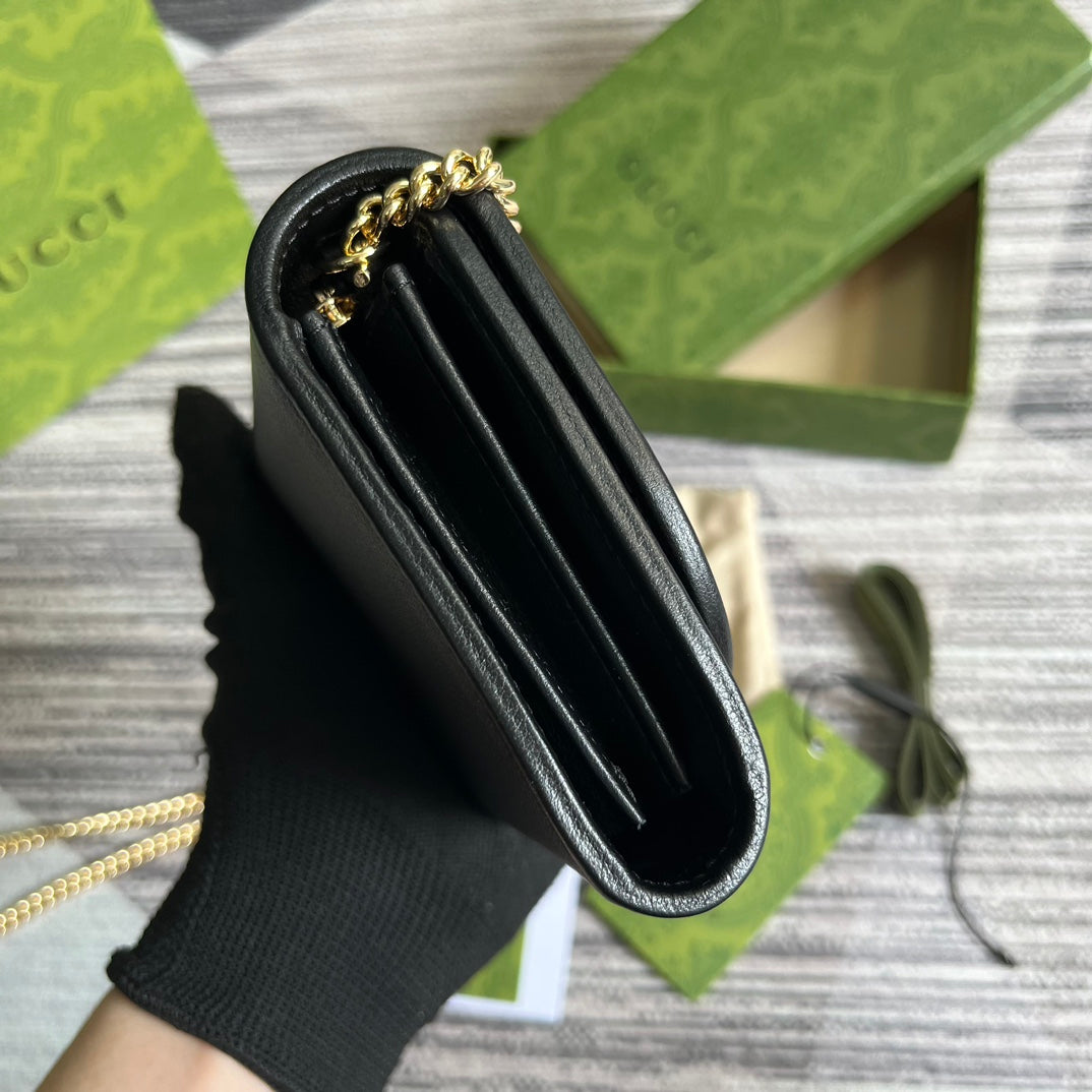 Mini sac bandoulière Blondie Interlock 12 en cuir de veau noir avec chaîne dorée